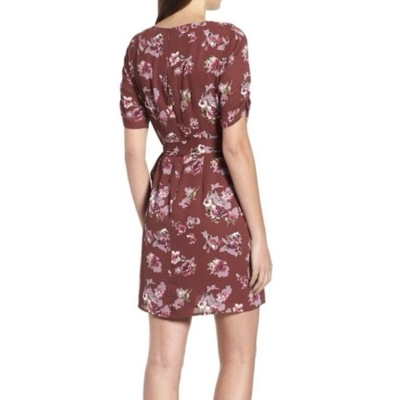 ASTR the label Anthropologie Floral Short Sleeve Faux Wrap Mini Dress Medium - Picture 2 of 13